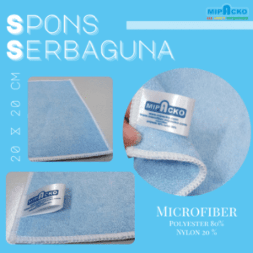Spons Serbaguna Mipacko Microfiber size 20x20 cm - Biru Muda